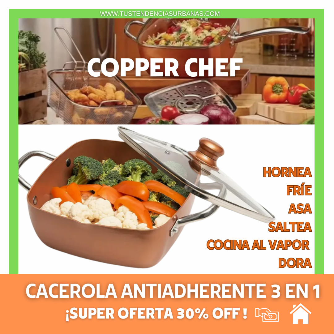 🟠COPPER CHEF™  Cacerola  Multiuso Antiadherentes